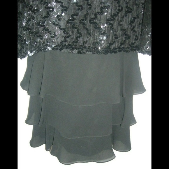 Vintage Plus Size Lori Max Dress Black Tier Flamenco Sheer Sequin Lace Flapper - Picture 5 of 9